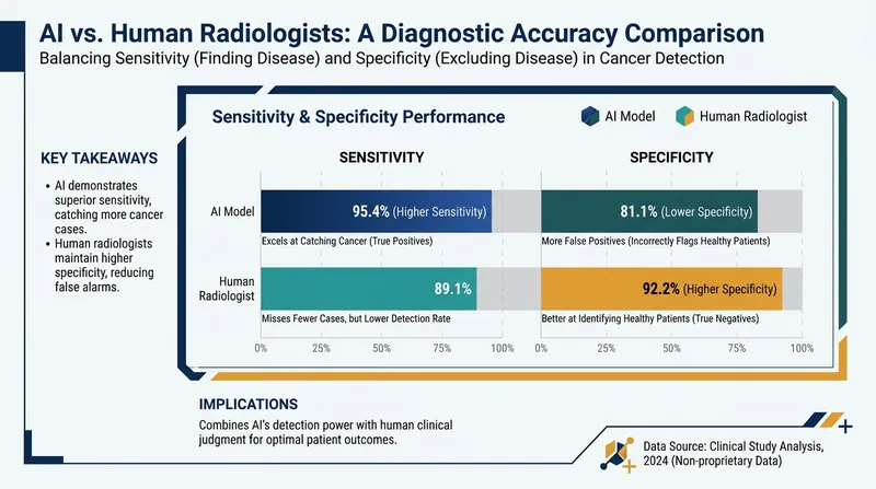 While AI excels at finding hidden cancers, human doctors remain slightly better at ruling out false positives.