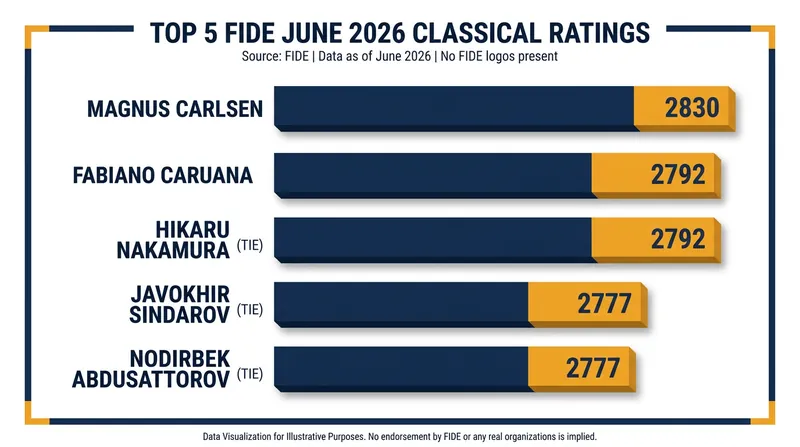 The June 2026 FIDE rating list saw Fabiano Caruana reclaim the world No. 2 spot.