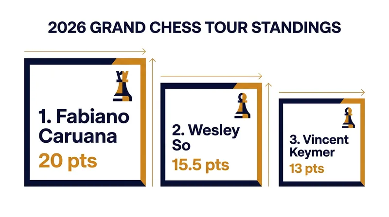 Fabiano Caruana currently holds a commanding lead in the 2026 Grand Chess Tour.