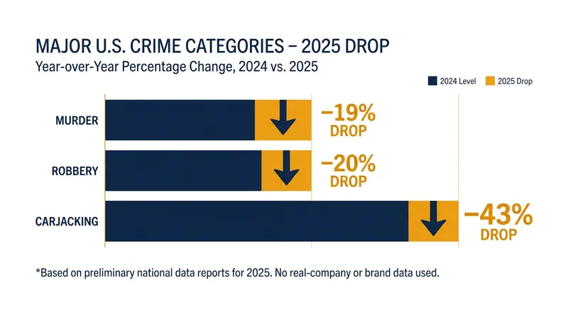 Violent and property crimes plummeted across major categories in 2025.
