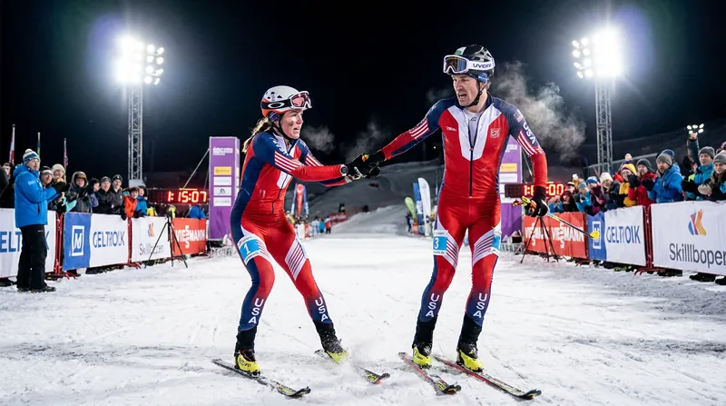 The mixed relay event requires teams of one man and one woman to complete four grueling laps.