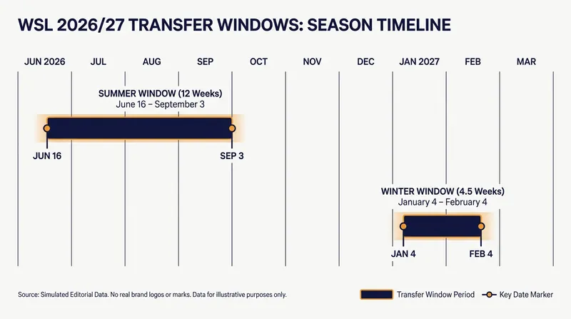 The WSL has formalized its transfer windows, mirroring the precise squad-building timelines of the men's game.