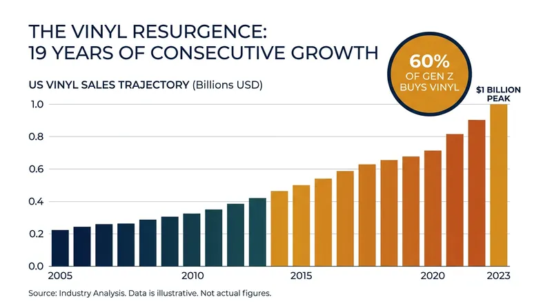 Vinyl sales have surged past the $1 billion mark in the US, largely driven by younger demographics.