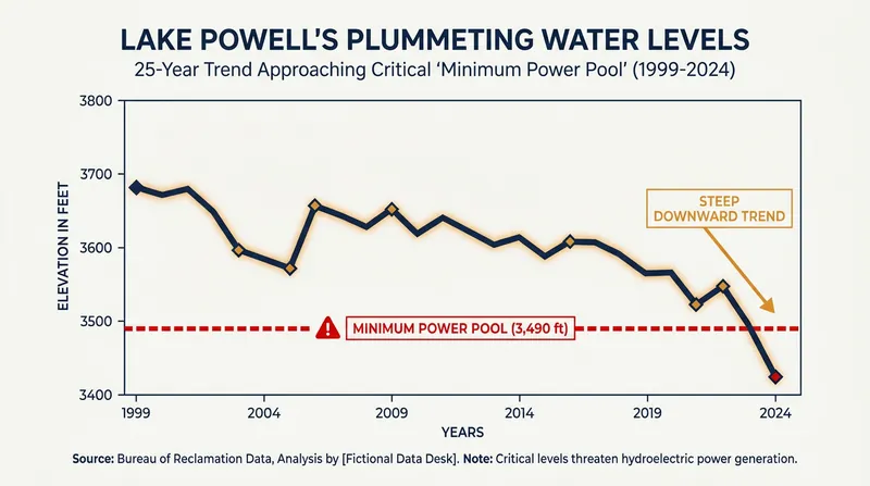 If Lake Powell drops below 3,490 feet, Glen Canyon Dam will lose the ability to generate hydroelectric power.