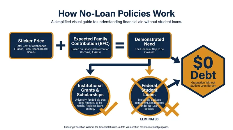 No-loan policies replace federal student loans with institutional grants to cover a family's demonstrated financial need.