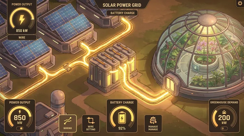 Players must balance electrical loads and manage battery storage to keep their in-game communities thriving.