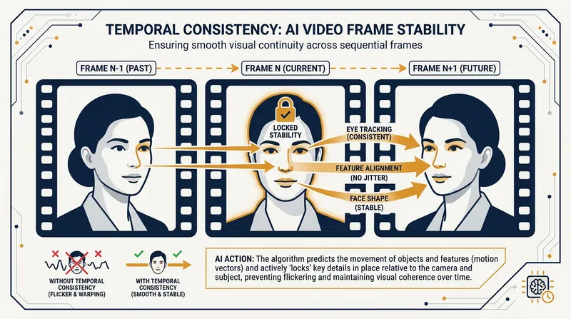 Temporal consistency algorithms ensure that AI-generated details remain stable as the camera moves.