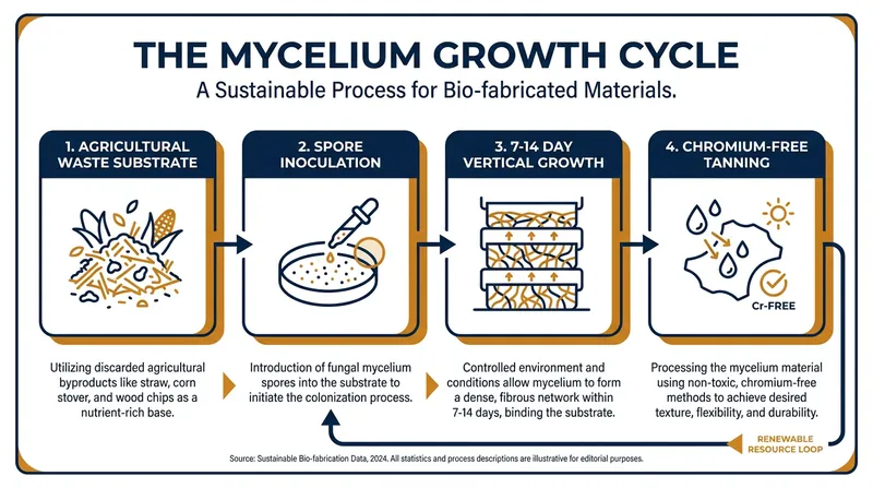 The cultivation process transforms agricultural waste into premium biomaterials in a matter of weeks.