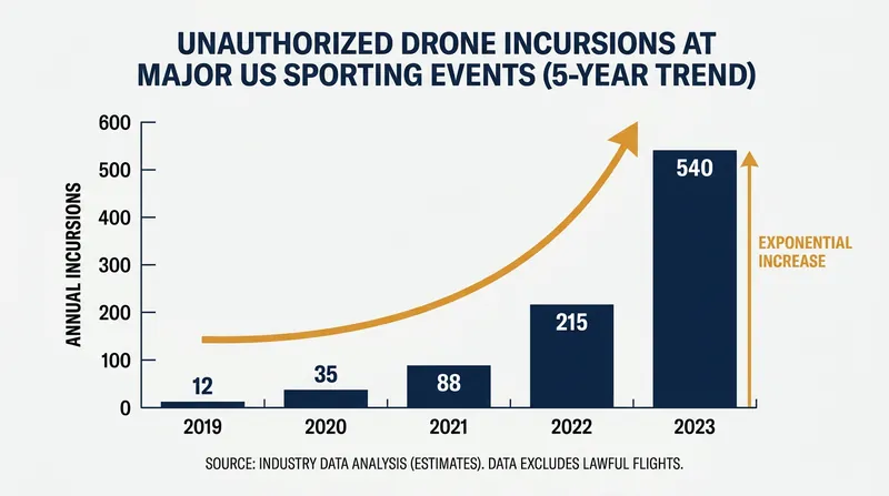 Unauthorized drone flights over major US events have surged, prompting rapid federal counter-measures.
