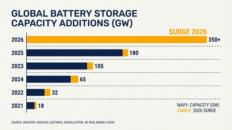 Battery storage investment has surpassed wind power for the first time in 2026.