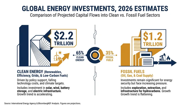 Clean energy now attracts nearly twice the investment of fossil fuels globally.