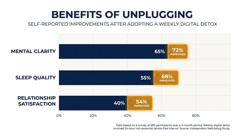 Studies and self-reports indicate significant improvements in well-being when screen time is strictly bounded.