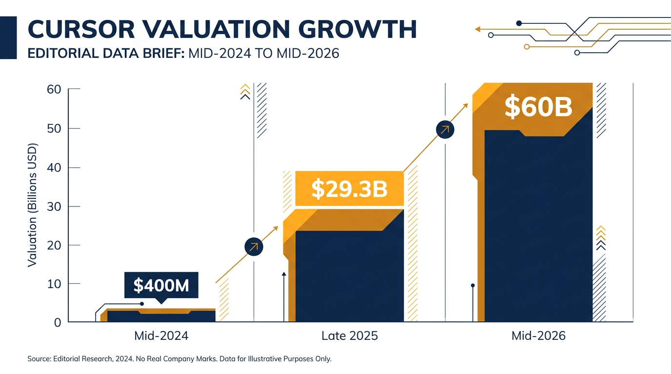 Cursor's valuation has skyrocketed over the past two years, culminating in the $60 billion SpaceX deal.