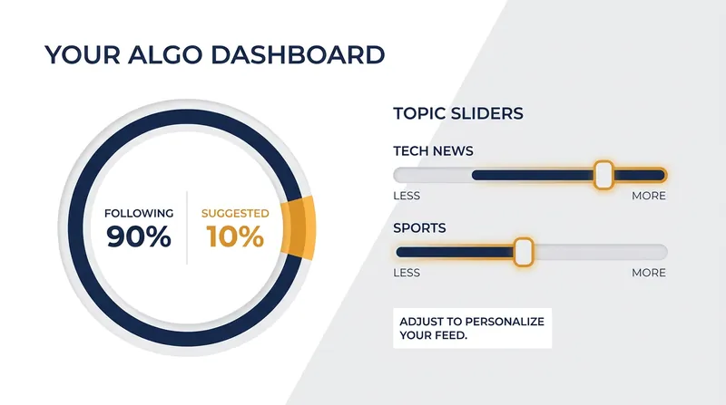 The 'Your Algo' dashboard allows users to explicitly weight their interests and control the ratio of suggested content.