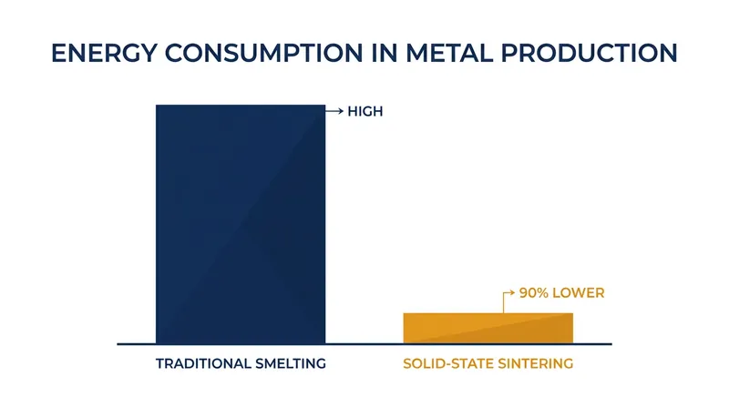 By avoiding blast furnaces, solid-state processing drastically reduces industrial energy consumption.