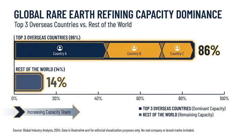 Global rare earth refining capacity remains heavily concentrated overseas, creating supply chain vulnerabilities.