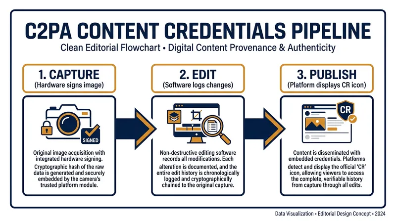 The C2PA standard establishes a tamper-evident chain of custody from the moment a photo is captured.