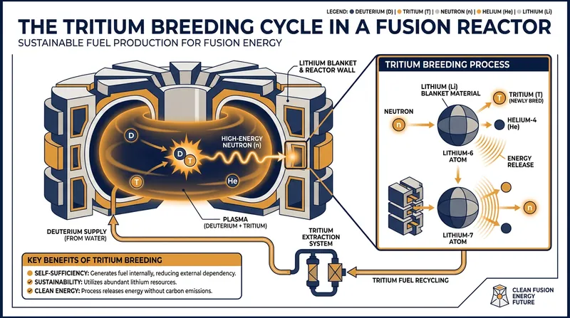Because tritium is incredibly rare, commercial fusion plants will need to breed their own fuel using a lithium blanket.