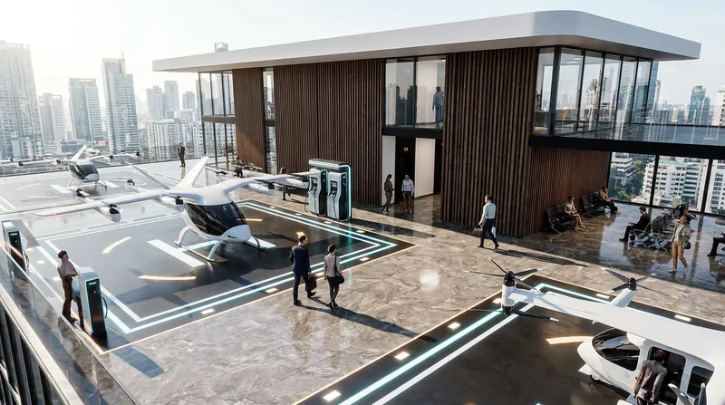 A functional air taxi network relies on vertiports equipped with megawatt-level fast-charging infrastructure.
