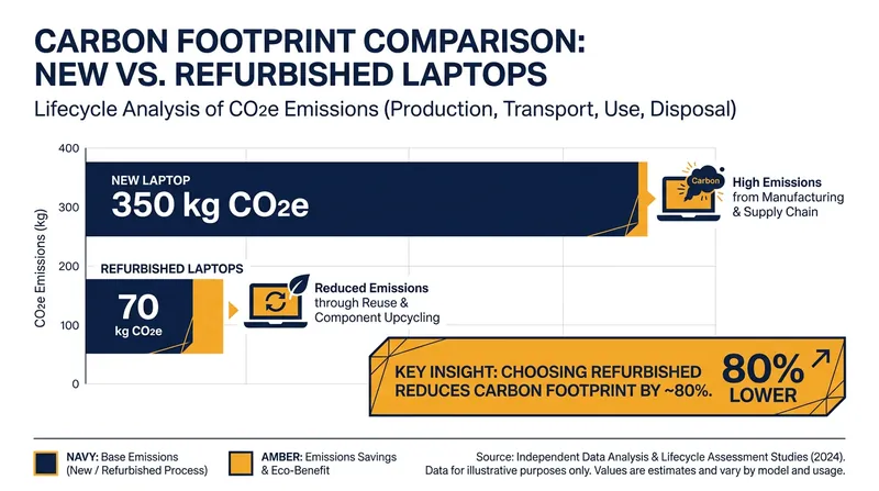 Manufacturing accounts for up to 80% of a laptop's lifetime carbon emissions.