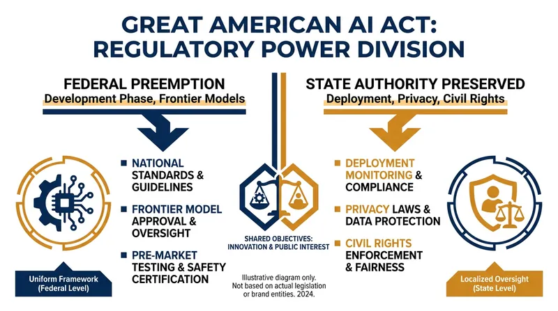 While the bill preempts state laws regulating AI development, it explicitly preserves state authority over consumer protection and civil rights.