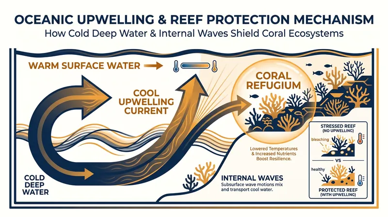 How deep-water upwelling acts as a natural air-conditioning system for coastal reef structures.