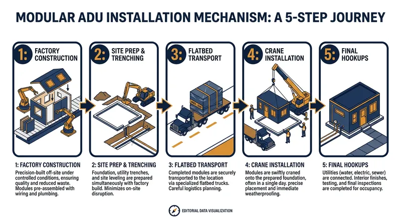The modular construction process allows site preparation and structural building to occur simultaneously.