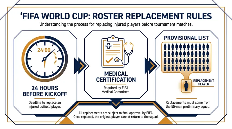 FIFA mandates strict deadlines and medical certifications for any late roster alterations.