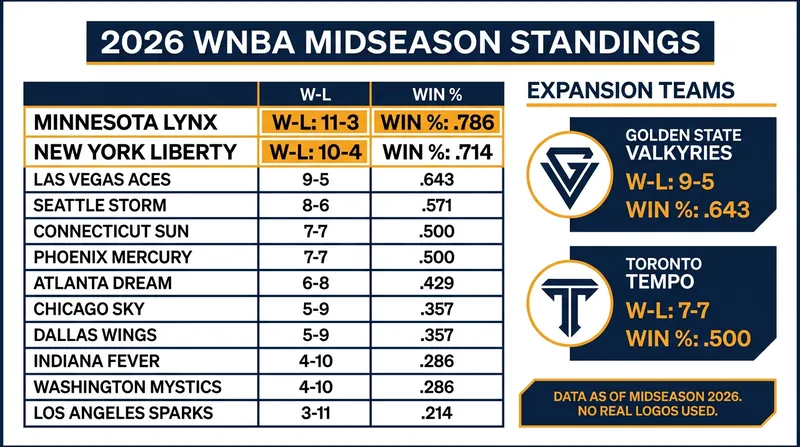 Mid-June 2026 WNBA Standings highlight the dominance of the Lynx and Liberty, alongside the rise of new franchises.