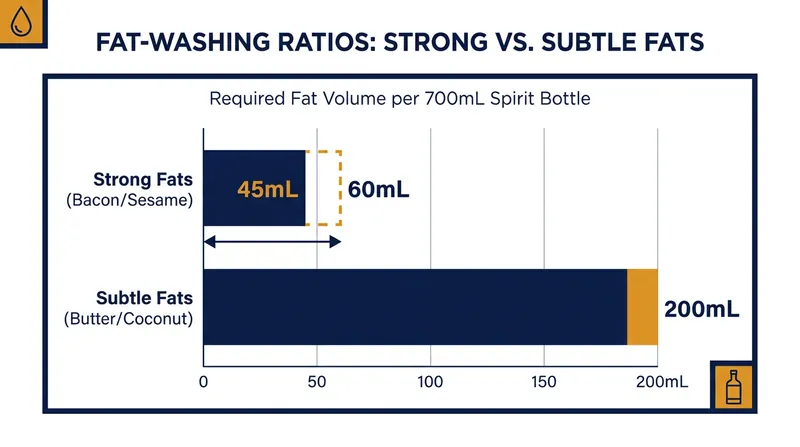 The required ratio of fat to spirit depends heavily on the intensity of the ingredient.