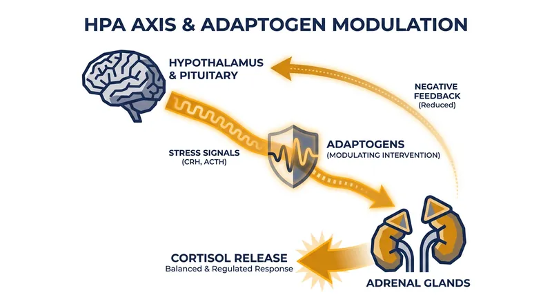 Adaptogens are theorized to modulate the HPA axis, preventing the adrenal glands from overproducing cortisol during periods of chronic stress.