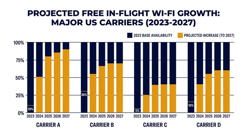The rollout of free Wi-Fi is expected to reach near-universal adoption among major carriers by 2027.