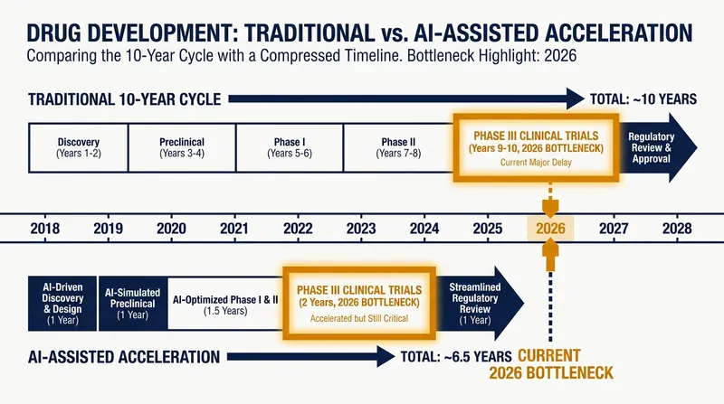 The pharmaceutical industry is awaiting Phase III trial results to validate AI-discovered drugs.