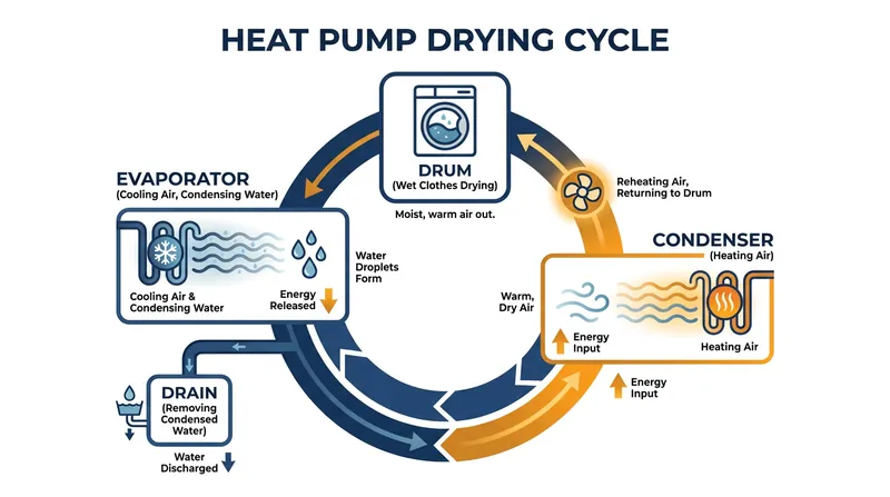Unlike traditional dryers that vent hot air outside, heat pump models recycle air in a closed loop.
