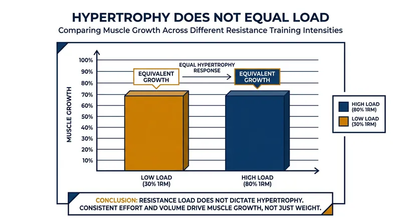 Meta-analyses show no significant difference in muscle growth between high-load and low-load training when effort is matched.