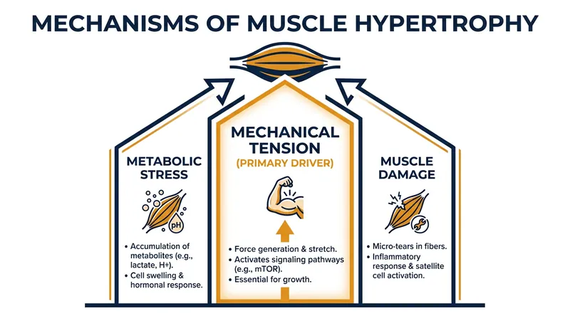 Mechanical tension is now recognized as the undisputed primary driver of muscle growth.