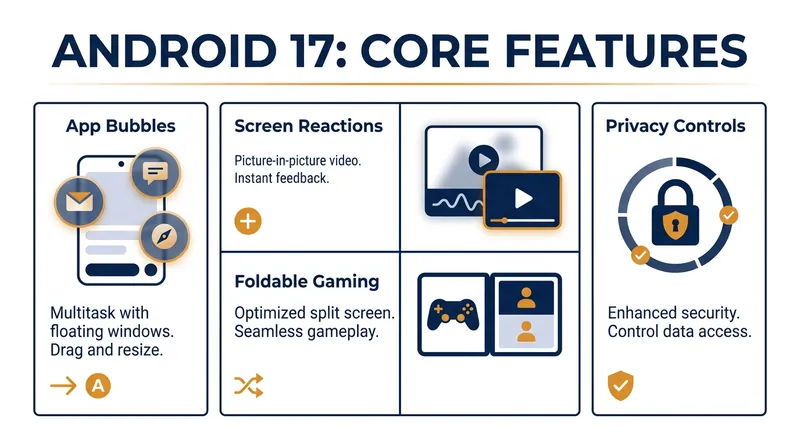 Key features introduced in the initial Android 17 rollout.