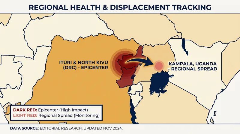 The outbreak is concentrated in the DRC's eastern provinces, with imported cases reaching Uganda's capital.