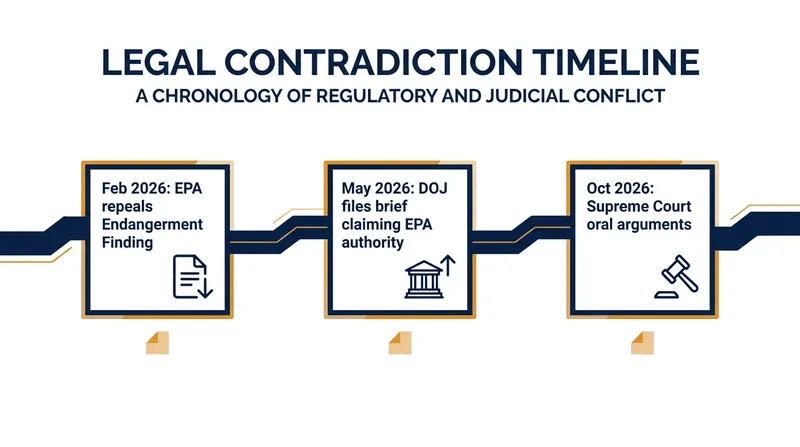The timeline of the administration's conflicting legal maneuvers regarding greenhouse gas regulations.
