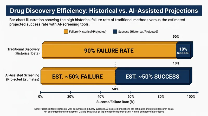 AI aims to drastically reduce the 90% failure rate historically seen in clinical drug trials.