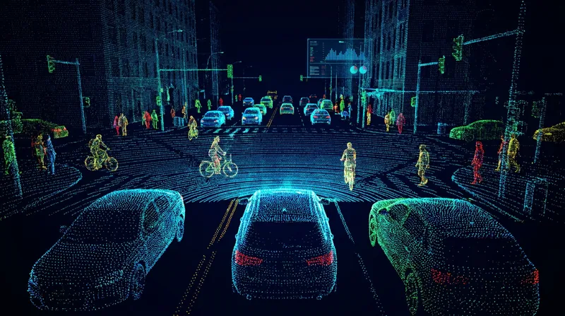 A LiDAR point cloud provides the vehicle with a precise, real-time 3D map of its surroundings.