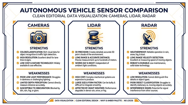 How the three primary sensor modalities complement each other to eliminate blind spots.