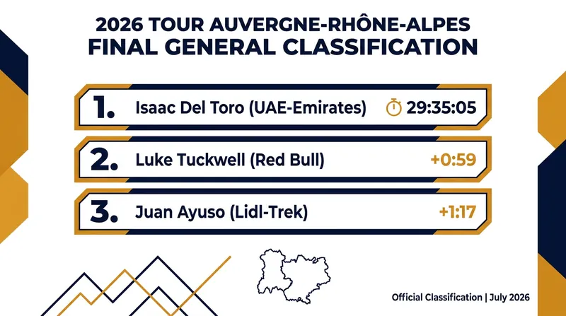 Final General Classification standings for the 2026 Tour Auvergne-Rhône-Alpes.