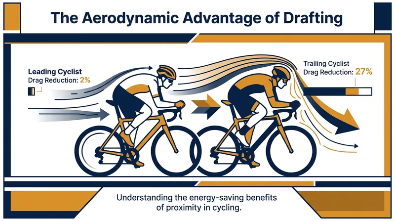 Drafting provides a massive aerodynamic benefit to the trailing rider, but also offers a slight drag reduction to the leader.