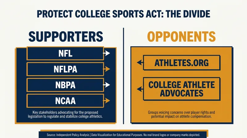 While professional unions support the bill's structure, college athlete advocates argue it suppresses their earning potential.