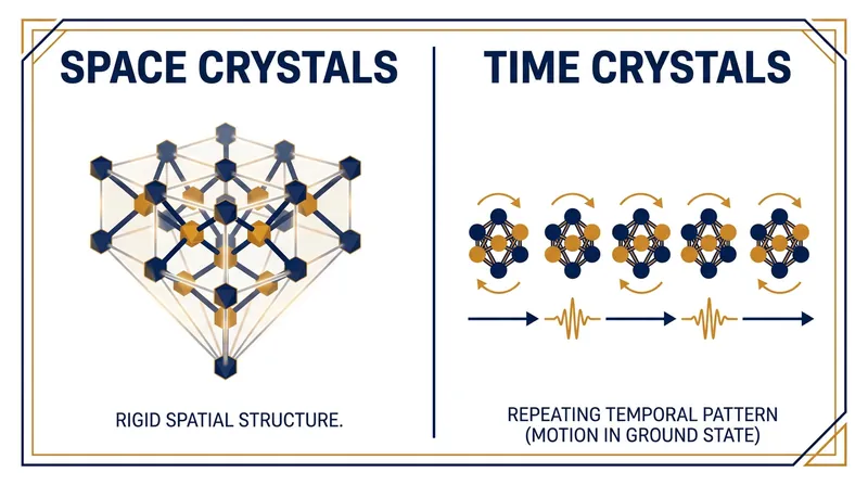 While traditional crystals repeat their atomic structure in space, time crystals repeat their structure in time.