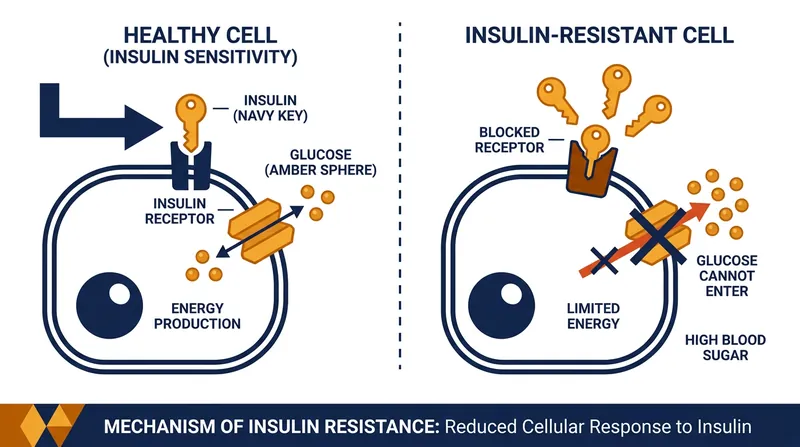 Insulin acts as a key to let glucose into cells; in prediabetes, the cellular locks become resistant.