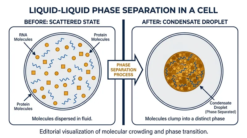 Liquid-liquid phase separation allows specific proteins and RNA to demix from the cellular fluid, creating highly concentrated biochemical mixing bowls.