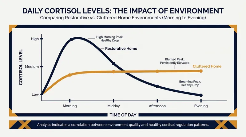 Individuals in cluttered environments often fail to experience the natural evening drop in stress hormones.