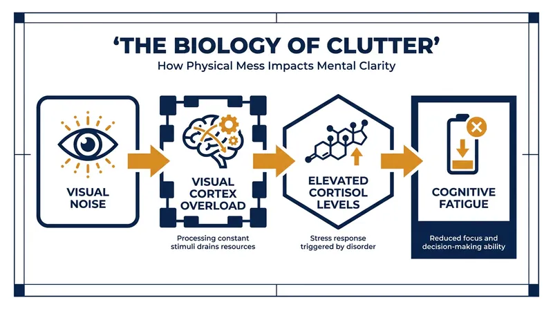 How visual disorganization triggers a biological stress cascade.